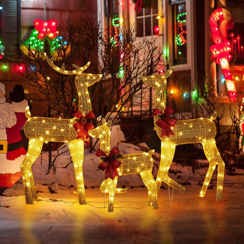 3pc lighted christmas reindeer - lighted,