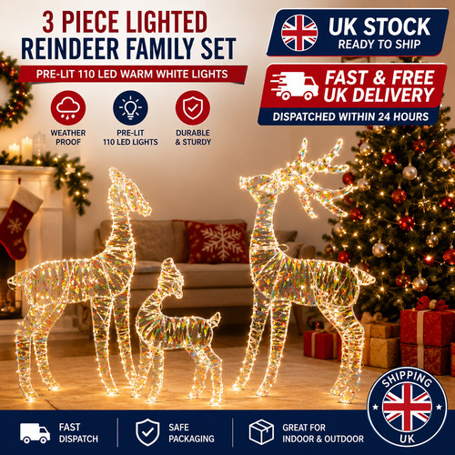 3pc lighted christmas reindeer - 3pc,