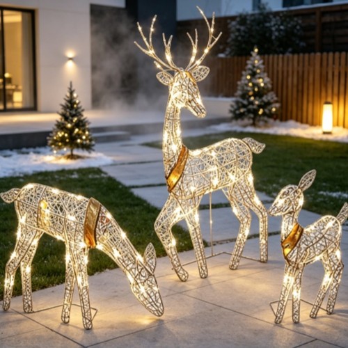 3pcs white lighted reindeer - lighted,