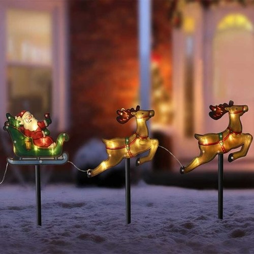 3pc santa reindeer xmas - xmas, garden