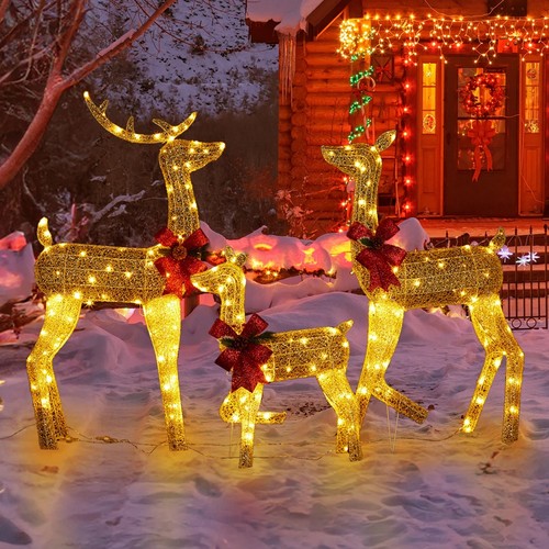 3pc lighted christmas reindeer - 3pc,