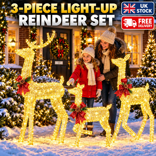3pc lighted christmas - lighted, reindeer
