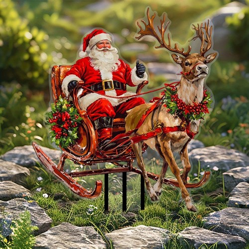 Santa and reindeer - santa, stake