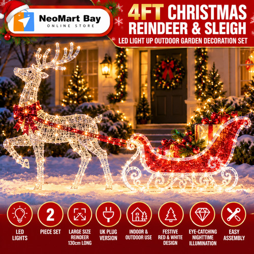 4ft christmas reindeer sleigh - christmas,