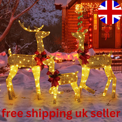3pc lighted christmas reindeer - 3pc,