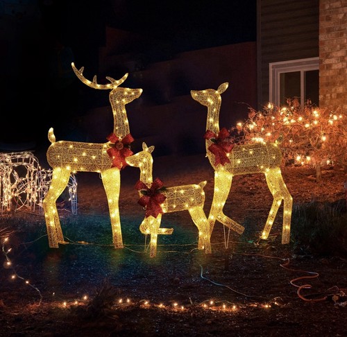 3pc lighted christmas reindeer - 3pc,