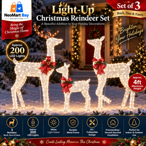 3pc christmas reindeer - 3pc, family